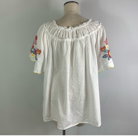Perfectly Priscilla Embroidered Scalloped Trim Tie Front Blouse Top Size 2XL - Picture 3 of 6